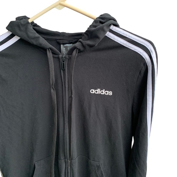Adidas 3 Stripe Black and White Full Zip Hoodie Sweatshirt Jacket Size Medium - Picture 3 of 6
